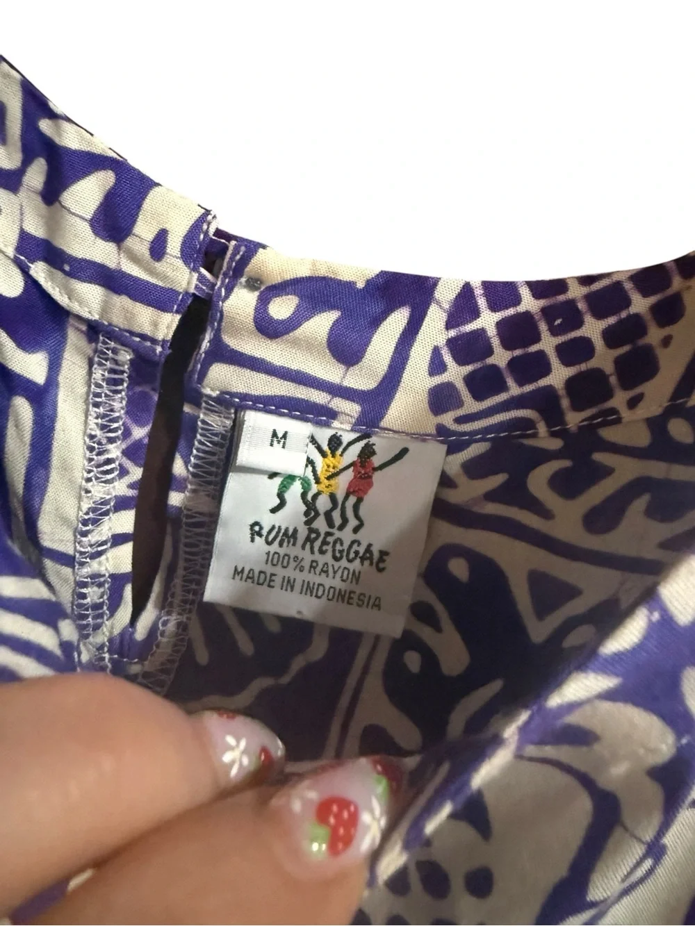 Vintage Rum Reggae Purple Ivory Tropical Fish Shell Rayon Sundress Medium - Picture 4 of 5